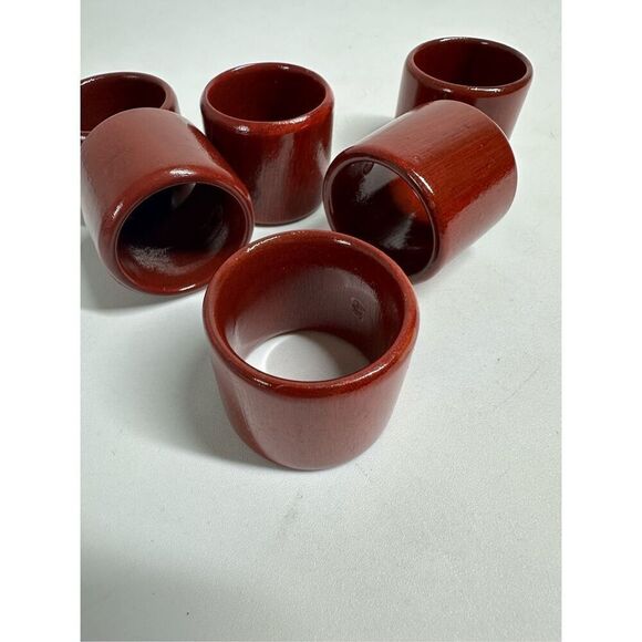 Set of 6 Vintage Wooden Terracotta Napkins Rings 2”x2” - Picture 5 of 8